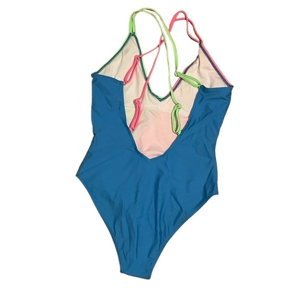 NWT SHEIN Colorblock One Piece Swimsuit Low Back French Cut Size Medium - Picture 3 of 5